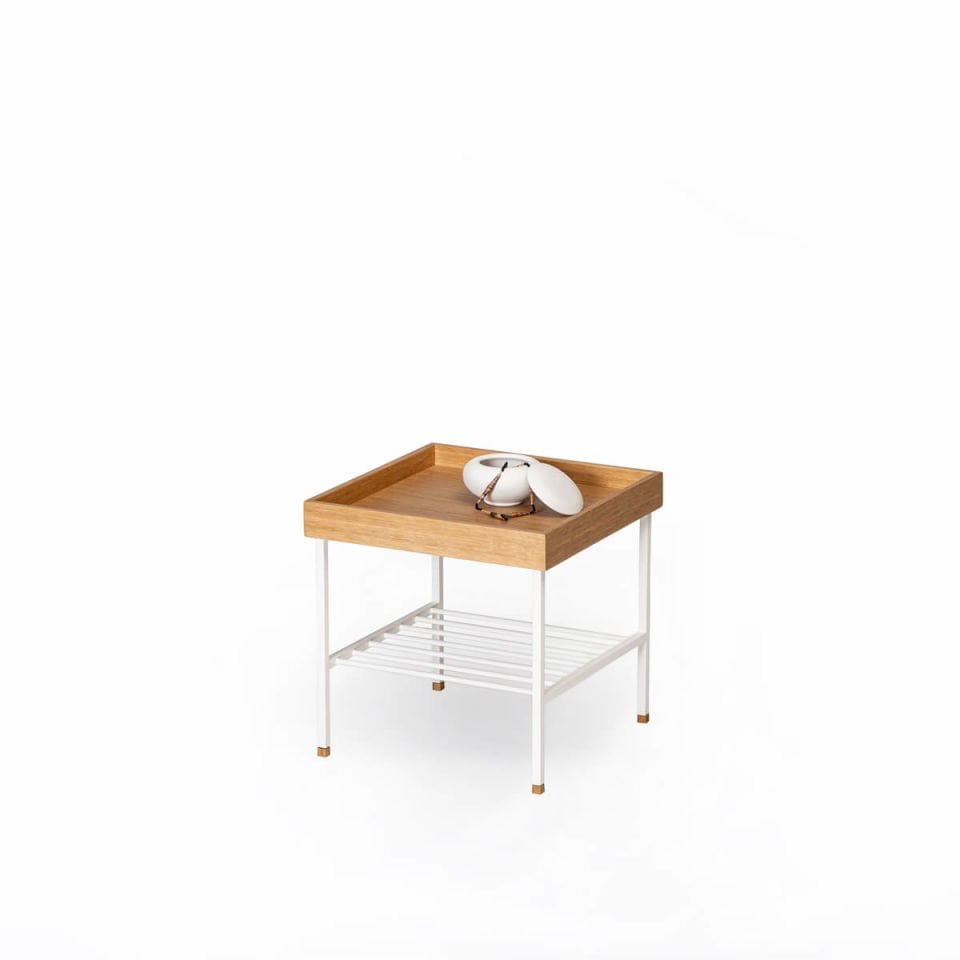 Solid Oak Short Side Table / Flower Pot – EDGE Series Honey - WHITE