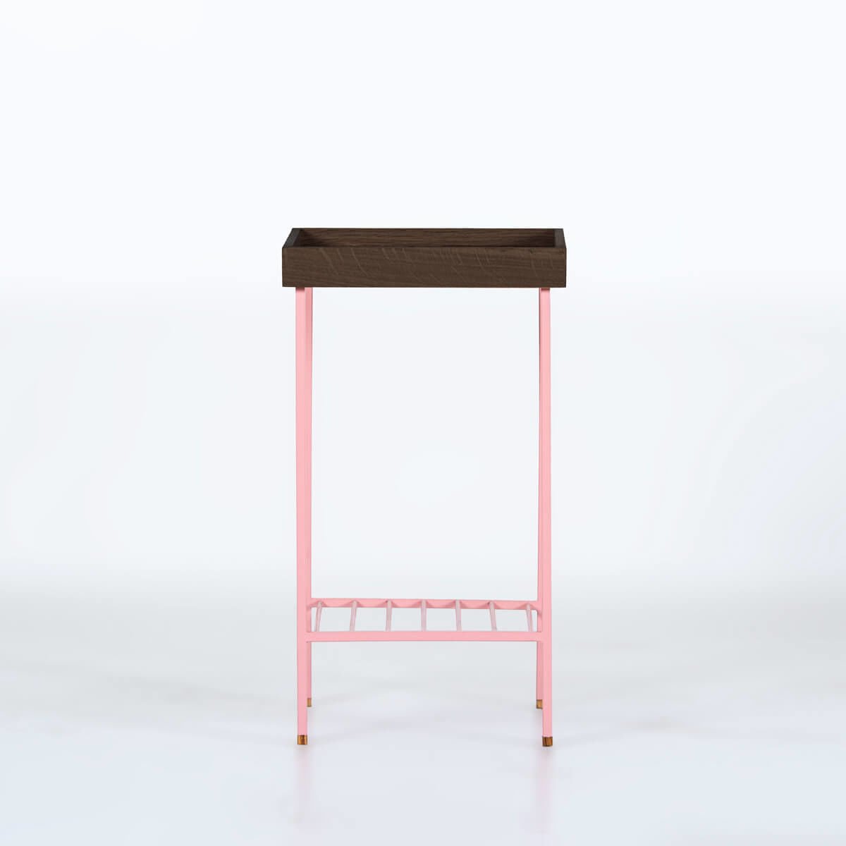 Masif Meşe Orta Boy Yan Sehpa / Saksılık – EDGE Serisi, Renkli Metal Ayaklı Dark - PEMBE