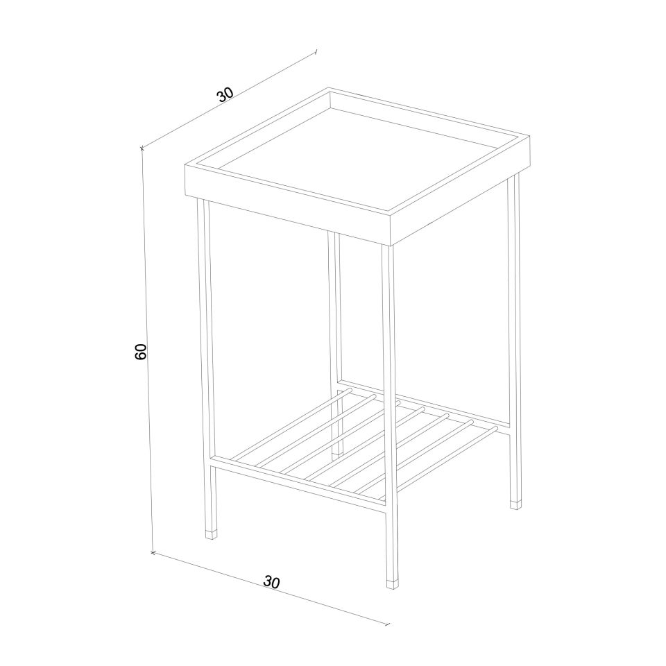 Masif Meşe Orta Boy Yan Sehpa / Saksılık – EDGE Serisi, Metal Ayaklı Honey - SİYAH