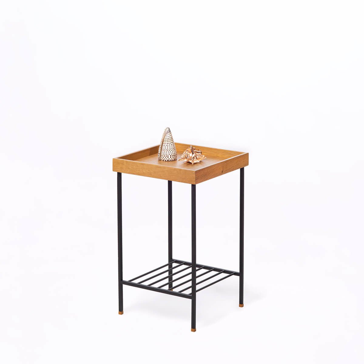 Masif Meşe Orta Boy Yan Sehpa / Saksılık – EDGE Serisi, Metal Ayaklı Honey - SİYAH