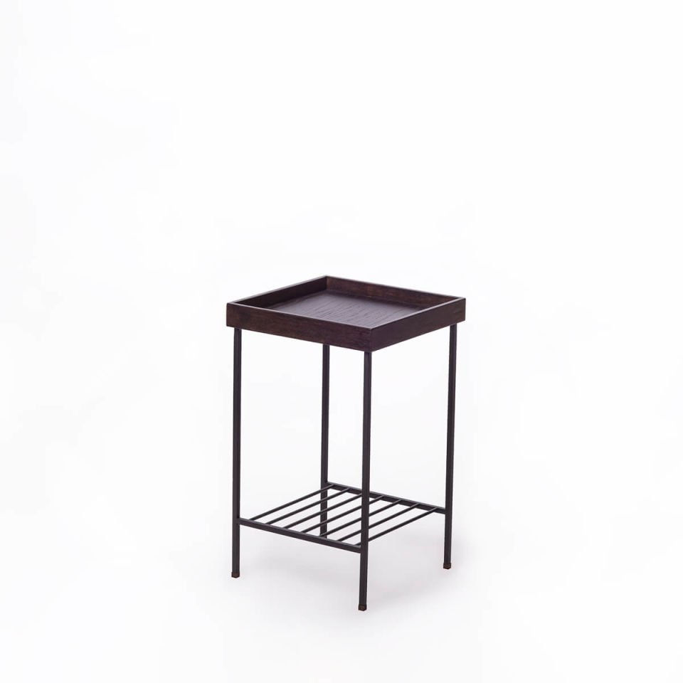 Masif Meşe Orta Boy Yan Sehpa / Saksılık – EDGE Serisi, Metal Ayaklı Dark - SİYAH