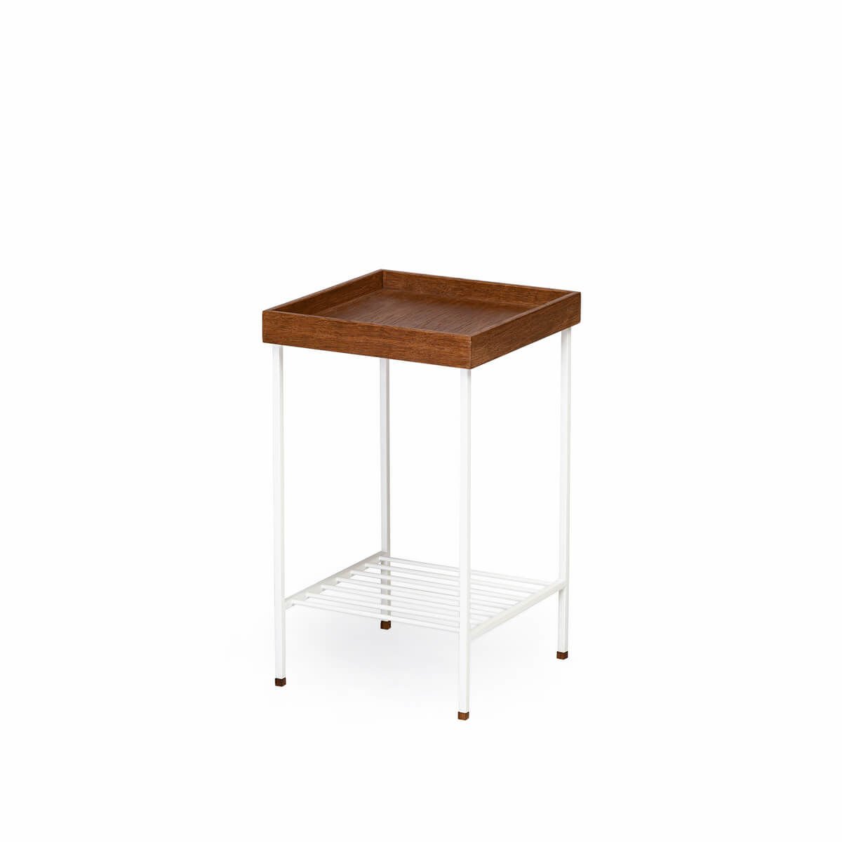 Solid Oak Medium Size Side Table / Flower Pot – EDGE Series, Metal Leg Forest – WHITE