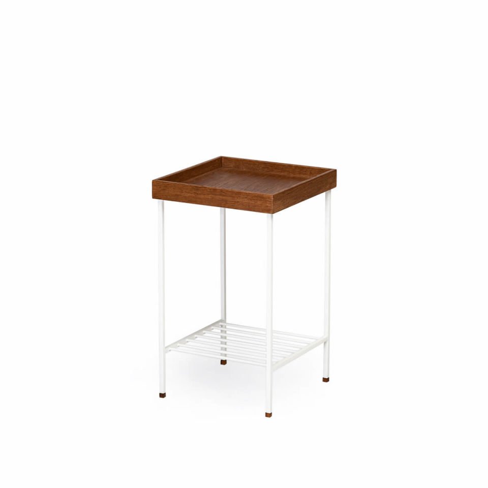 Masif Meşe Orta Boy Yan Sehpa / Saksılık – EDGE Serisi, Metal Ayaklı Forest - BEYAZ