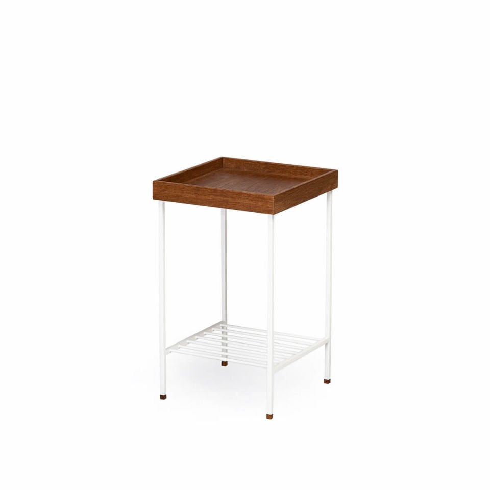 Masif Meşe Orta Boy Yan Sehpa / Saksılık – EDGE Serisi, Metal Ayaklı Forest - BEYAZ