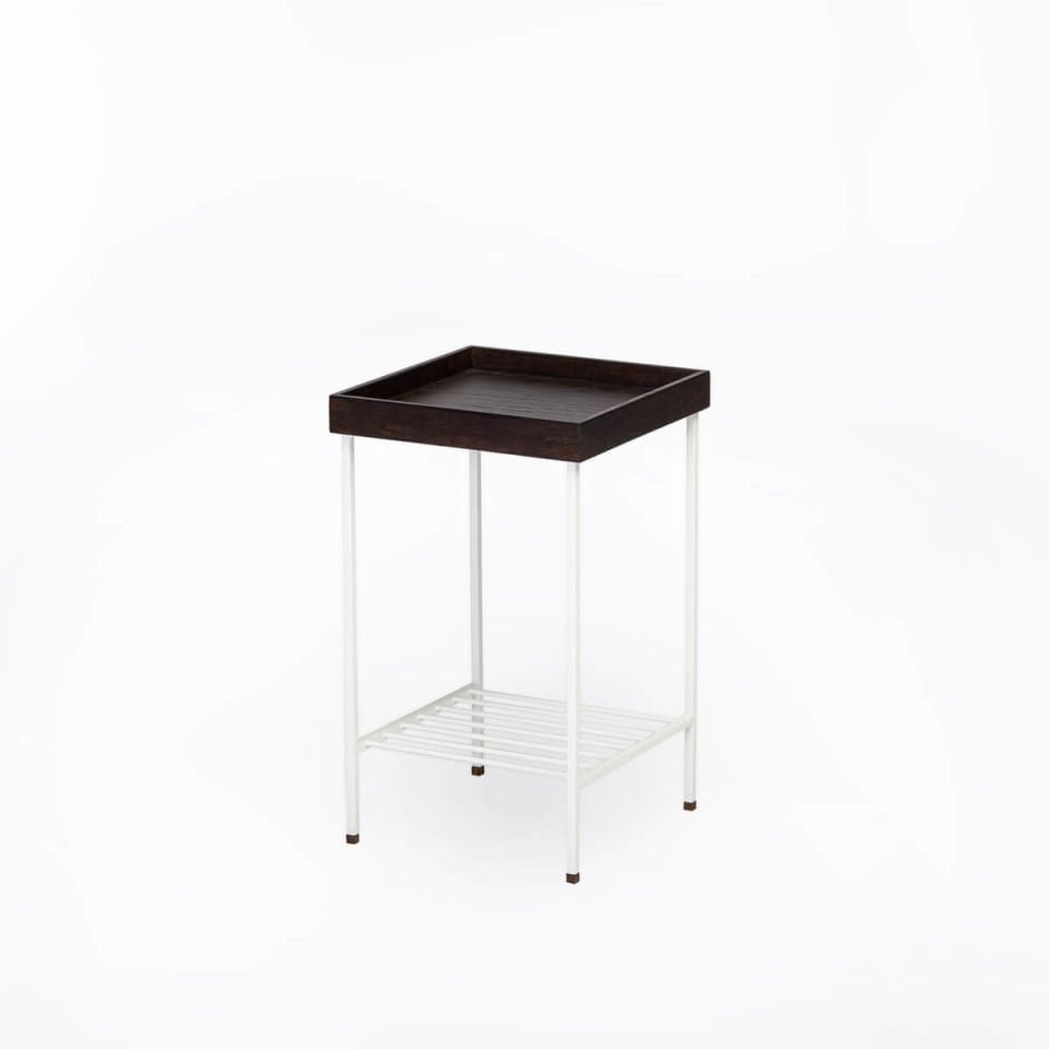 Solid Oak Medium Size Side Table / Flower Pot – EDGE Series, Metal Leg Dark - WHITE