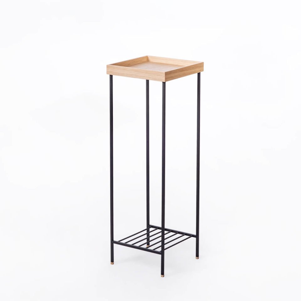 Masif Ahşap Uzun Yan Sehpa / Saksılık – EDGE Serisi, Metal Ayaklı Raw - SİYAH