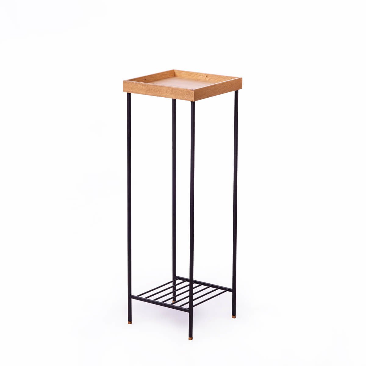 Masif Ahşap Uzun Yan Sehpa / Saksılık – EDGE Serisi, Metal Ayaklı Honey - SİYAH