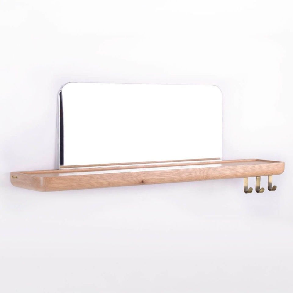 Aynalı Ahşap Uçan Raf – Orta Boy Raw