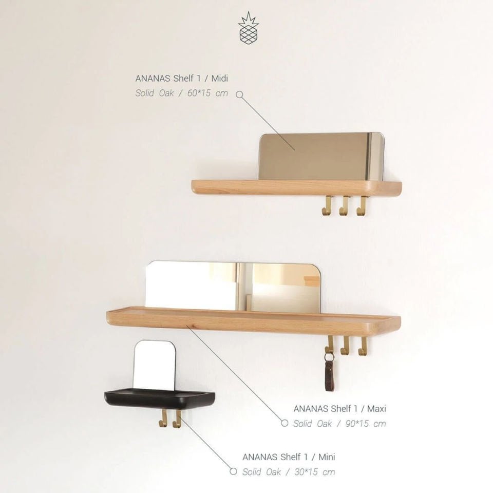 Aynalı Ahşap Uçan Raf – Orta Boy Raw