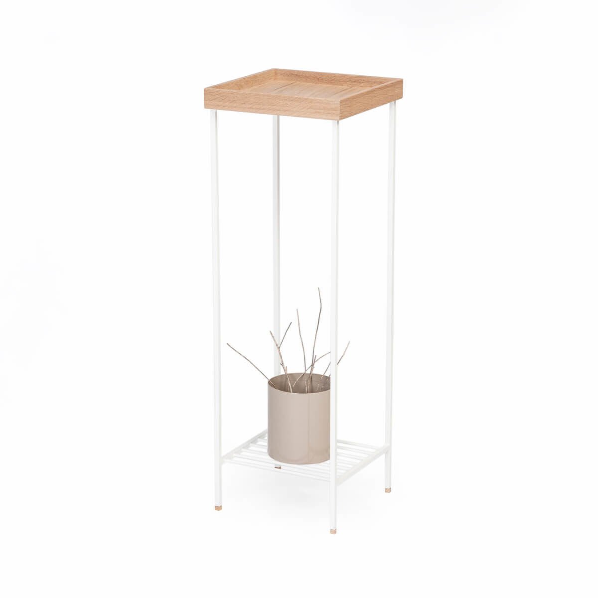 Solid Wood Long Side Table / Flower Pot – EDGE Series, Metal Leg Raw – WHITE