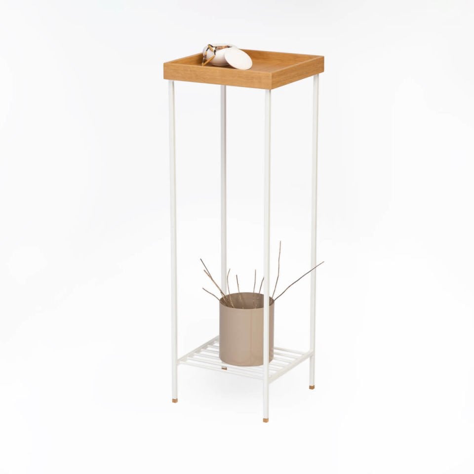 Solid Wood Long Side Table / Flower Pot – EDGE Series, Metal Leg Honey – WHITE