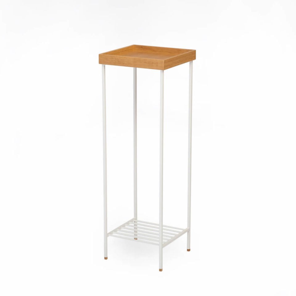 Solid Wood Long Side Table / Flower Pot – EDGE Series, Metal Leg Honey – WHITE