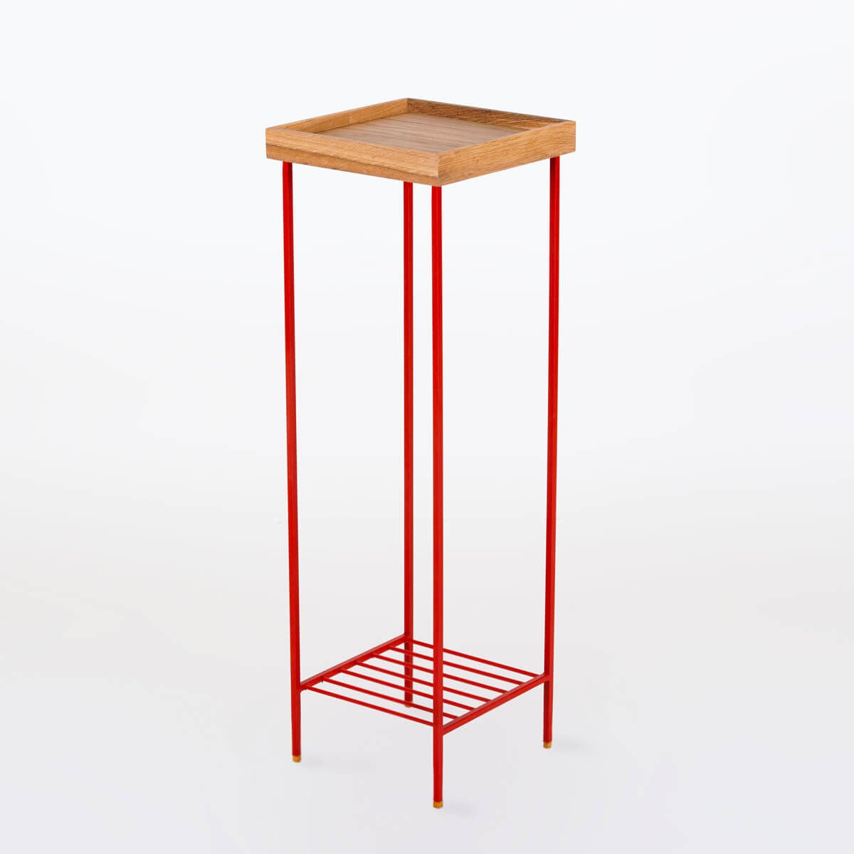 Masif Ahşap Uzun Yan Sehpa / Saksılık – EDGE Serisi, Renkli Metal Ayaklı Honey - KIRMIZI
