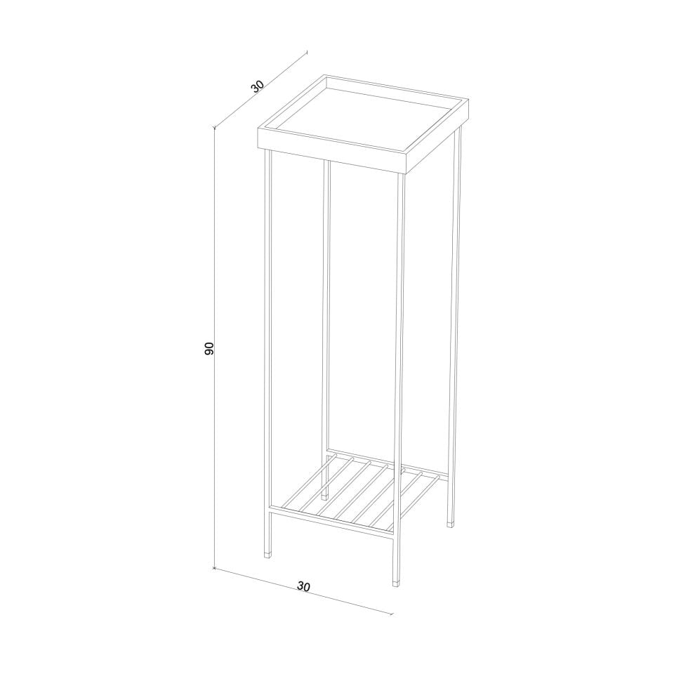 Masif Ahşap Uzun Yan Sehpa / Saksılık – EDGE Serisi, Renkli Metal Ayaklı Dark - KIRMIZI