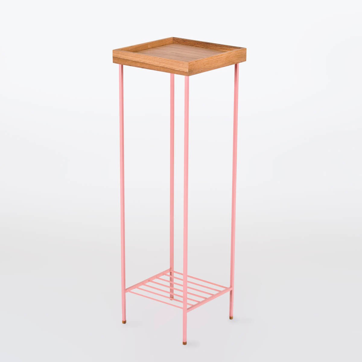 Masif Ahşap Uzun Yan Sehpa / Saksılık – EDGE Serisi, Renkli Metal Ayaklı Honey - PEMBE