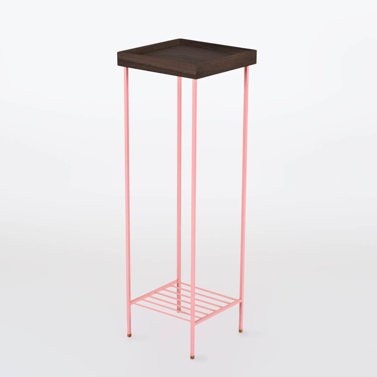 Solid Wood Long Side Table / Flower Pot – EDGE Series, Dark with Colored Metal Legs - PINK