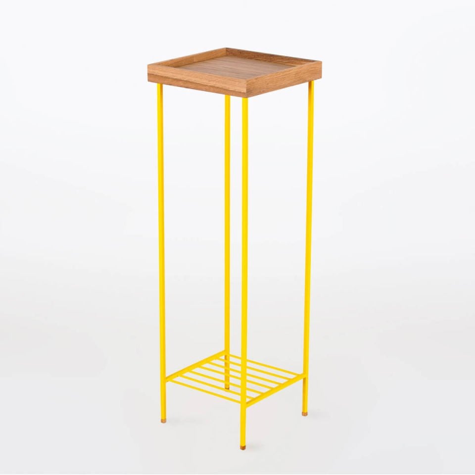 Solid Wood Long Side Table / Flower Pot – EDGE Series, Colored Metal Legs Honey - YELLOW