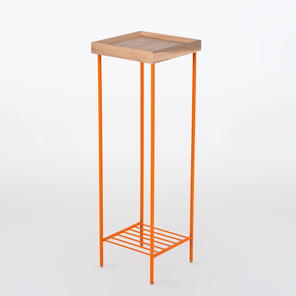 Masif Ahşap Uzun Yan Sehpa / Saksılık – EDGE Serisi, Renkli Metal Ayaklı Raw - TURUNCU