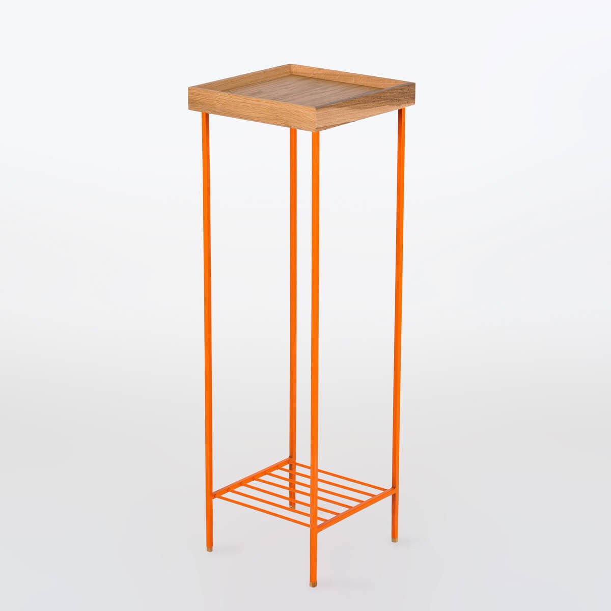 Masif Ahşap Uzun Yan Sehpa / Saksılık – EDGE Serisi, Renkli Metal Ayaklı Honey - TURUNCU