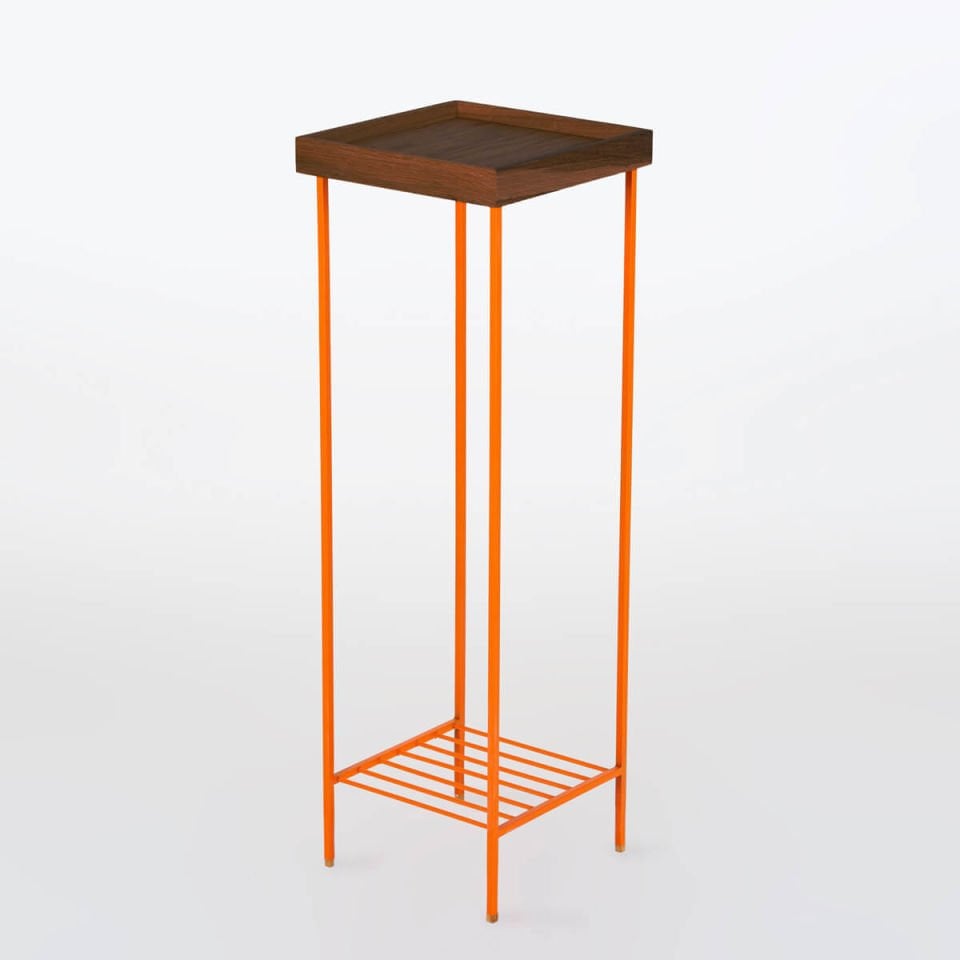 Solid Wood Long Side Table / Flower Pot – EDGE Series, Forest with Colorful Metal Legs – ORANGE