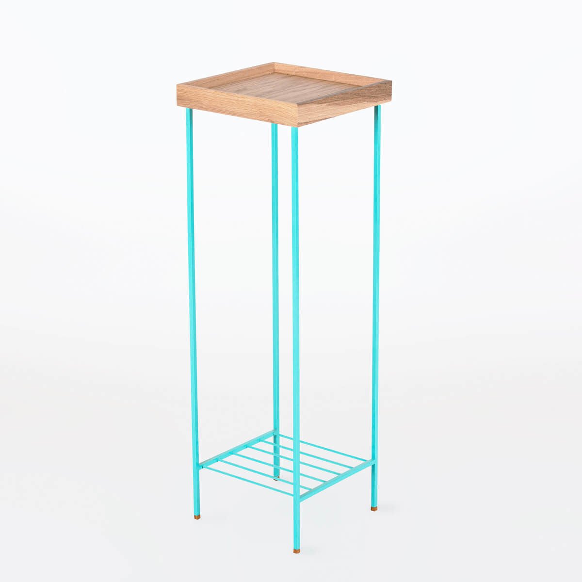 Masif Ahşap Uzun Yan Sehpa / Saksılık – EDGE Serisi, Renkli Metal Ayaklı Raw - YEŞİL