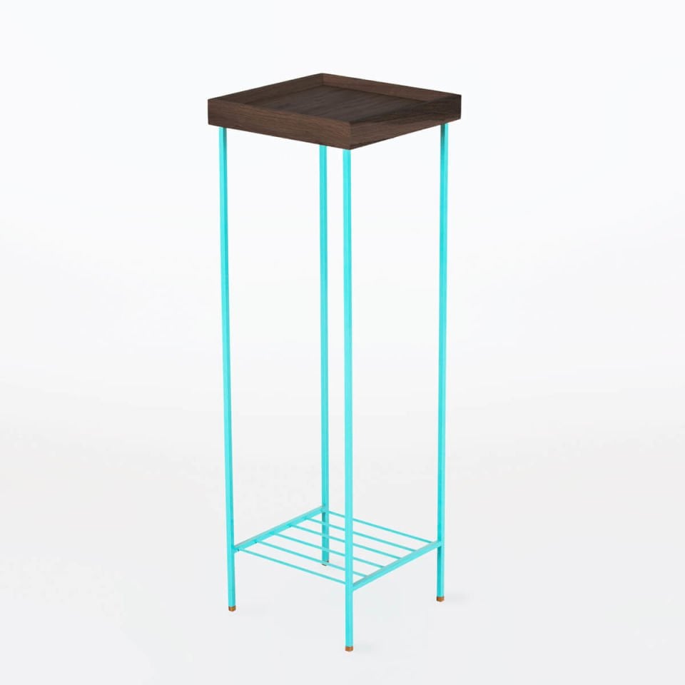 Solid Wood Long Side Table / Flower Pot – EDGE Series, Dark with Colored Metal Legs - GREEN