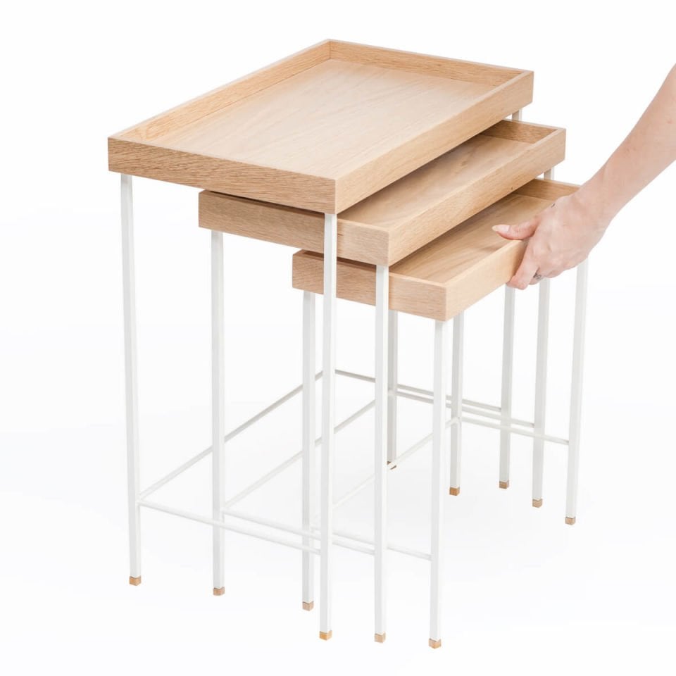 Solid Oak Nesting – EDGE Series, Black Leg Raw – WHITE