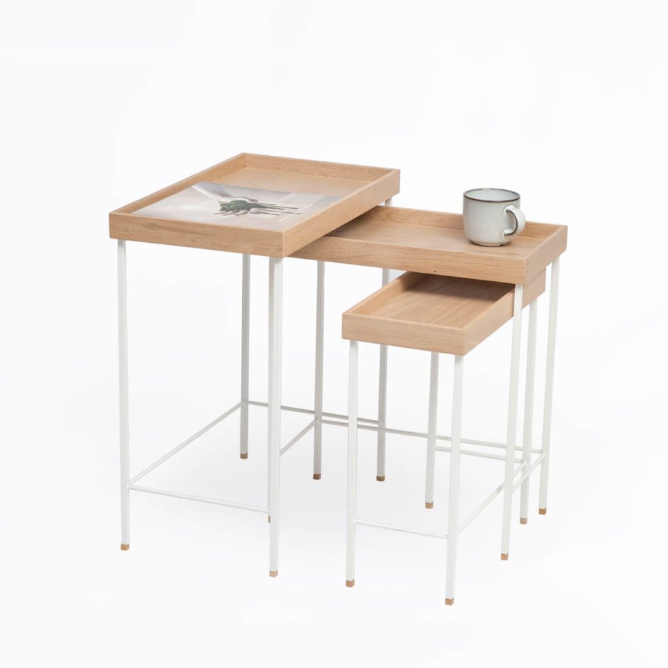 Solid Oak Nesting – EDGE Series, Black Leg Raw – WHITE