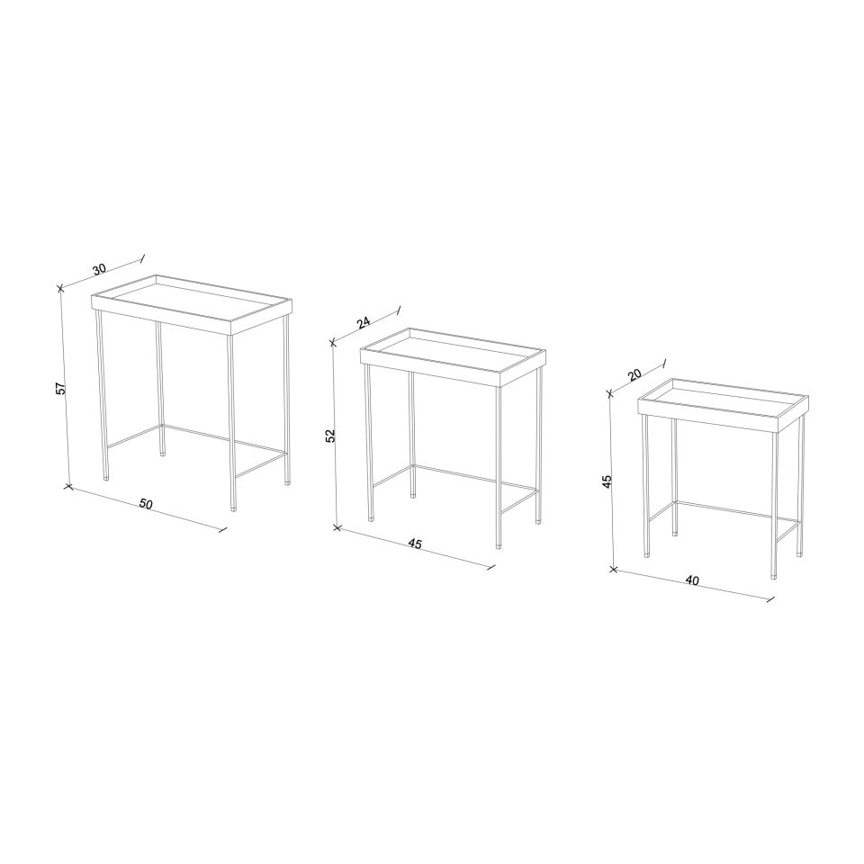 Solid Oak Nesting – EDGE Series, Black Leg Raw – WHITE