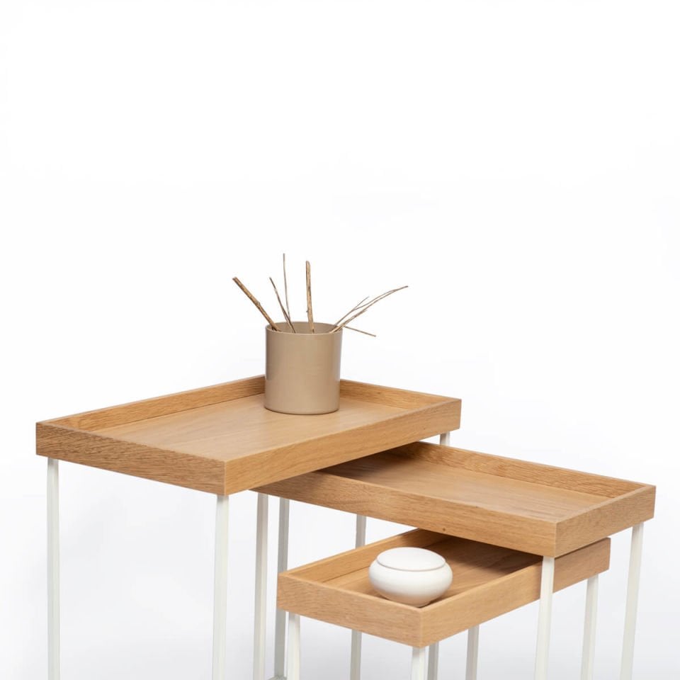 Ahşap Zigon Sehpa Seti - EDGE Serisi Honey - BEYAZ