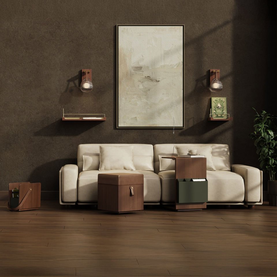 Ahşap Puf - SALON TRIO, Ceviz