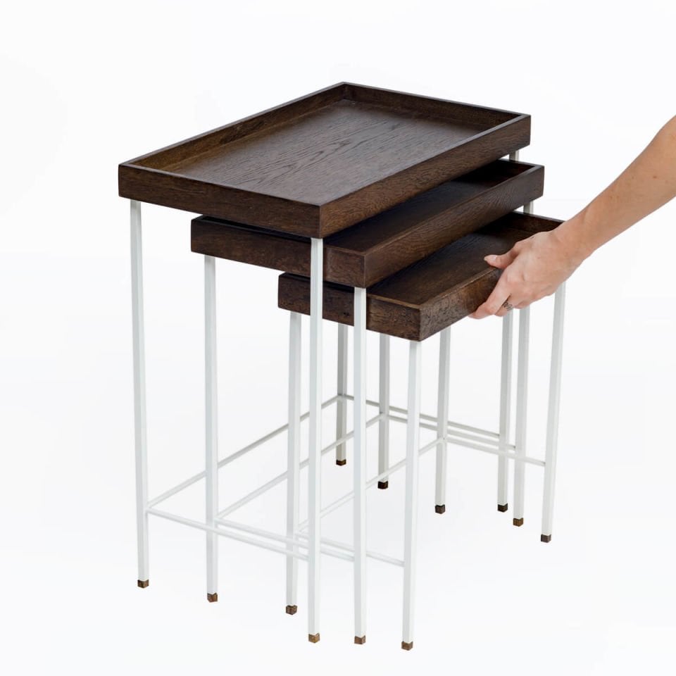 Solid Oak Nesting – EDGE Series, Black Leg Dark – WHITE