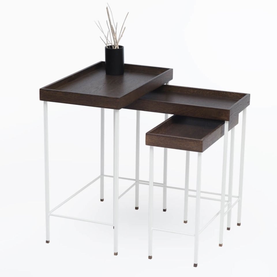 Solid Oak Nesting – EDGE Series, Black Leg Dark – WHITE