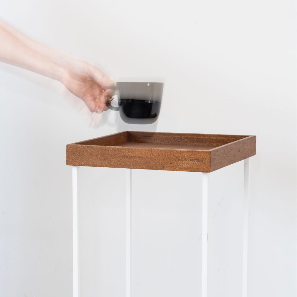 Masif Ahşap Yan Sehpa / Saksılık Set– EDGE Serisi, Metal Ayaklı Forest - BEYAZ