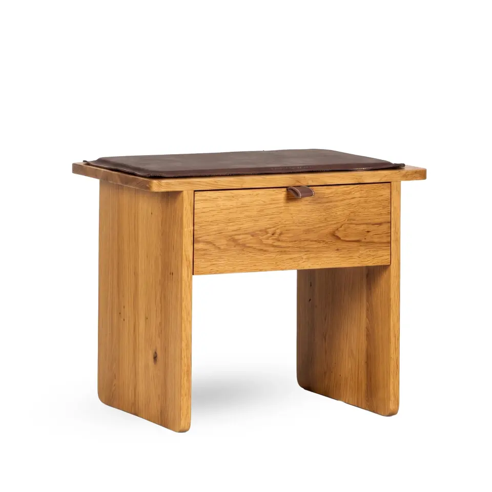 Oak Stool/Nightstand with Drawer – HOL JR. Series Honey