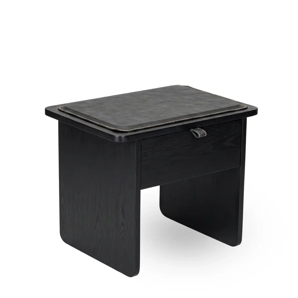 Oak Stool/Nightstand with Drawer – HOL JR. Series Dark