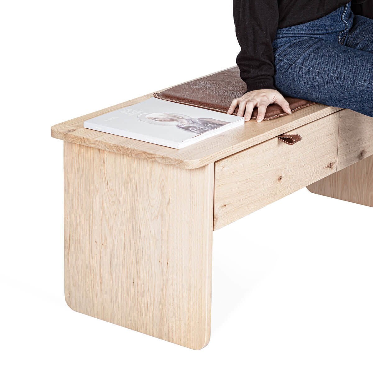 Solid Oak Drawer Stool – HOL Series Raw