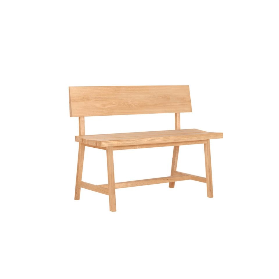 Solid Oak Bench with Backrest – PI Series Honey - 120 CM