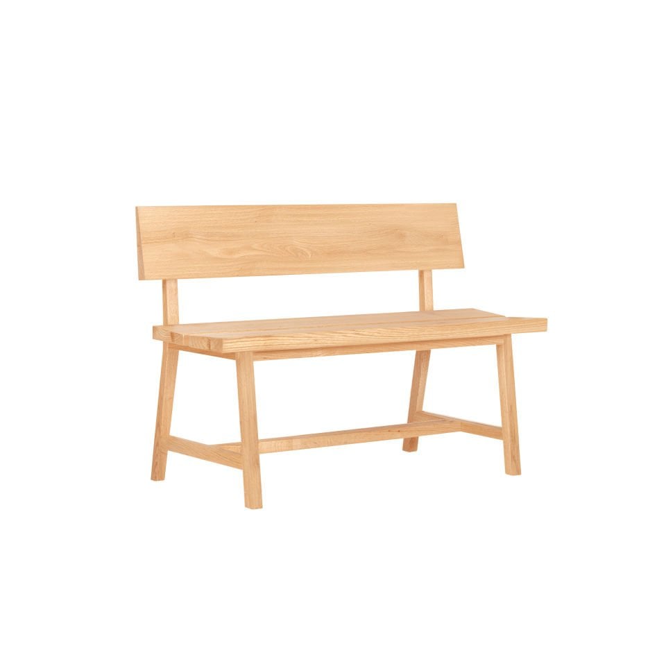 Solid Oak Bench with Backrest – PI Series Honey - 140 CM