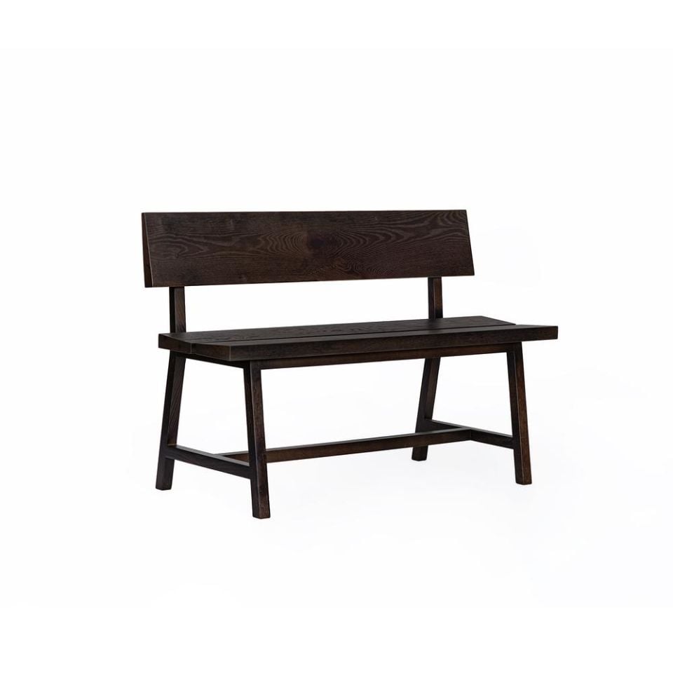 Solid Oak Bench with Backrest – PI Series Dark - 140 CM