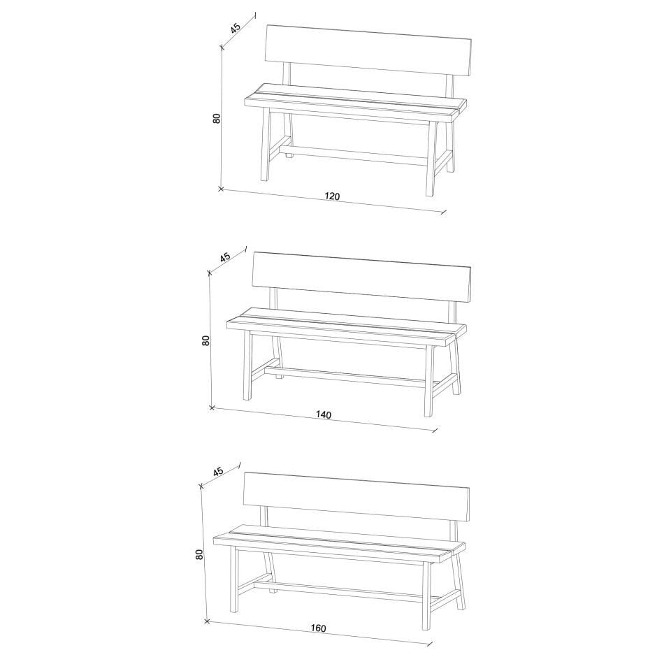 Solid Oak Bench with Backrest – PI Series Honey - 160 CM