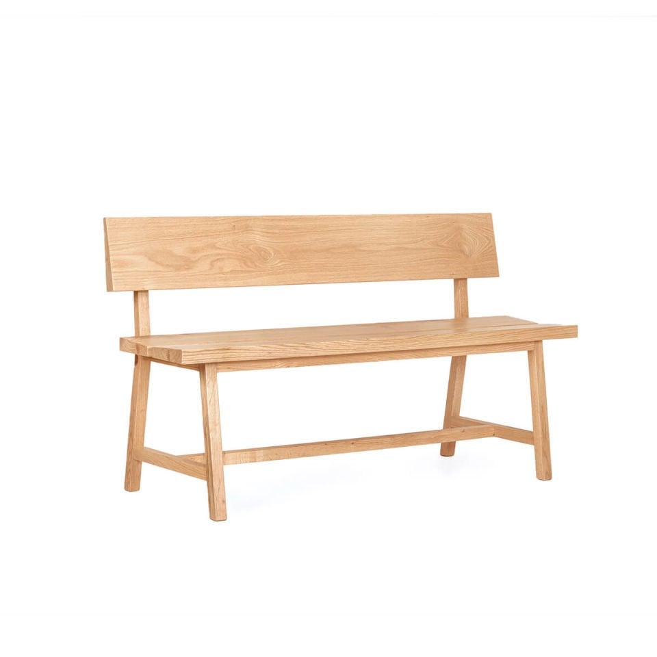 Solid Oak Bench with Backrest – PI Series Honey - 160 CM