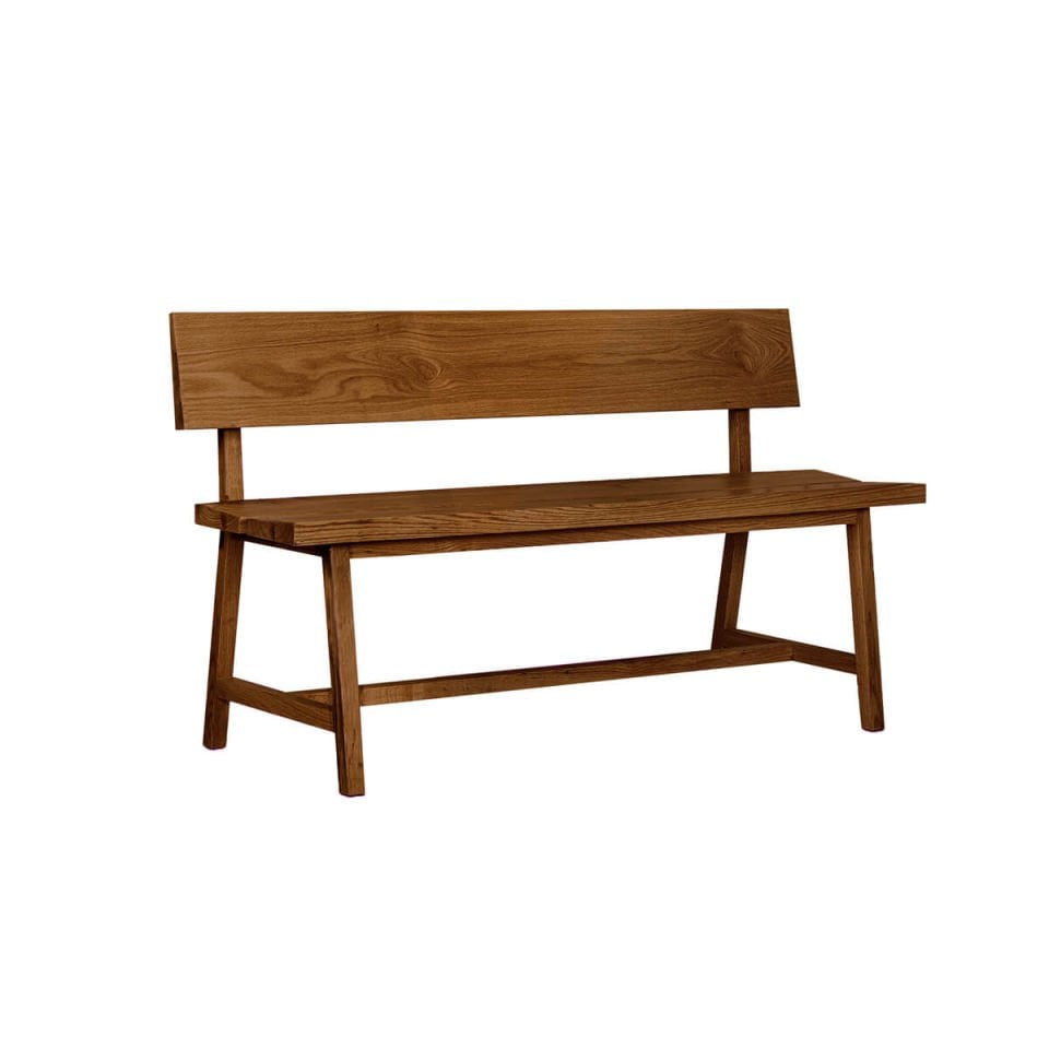 Solid Oak Bench with Backrest – PI Series Forest - 160 CM