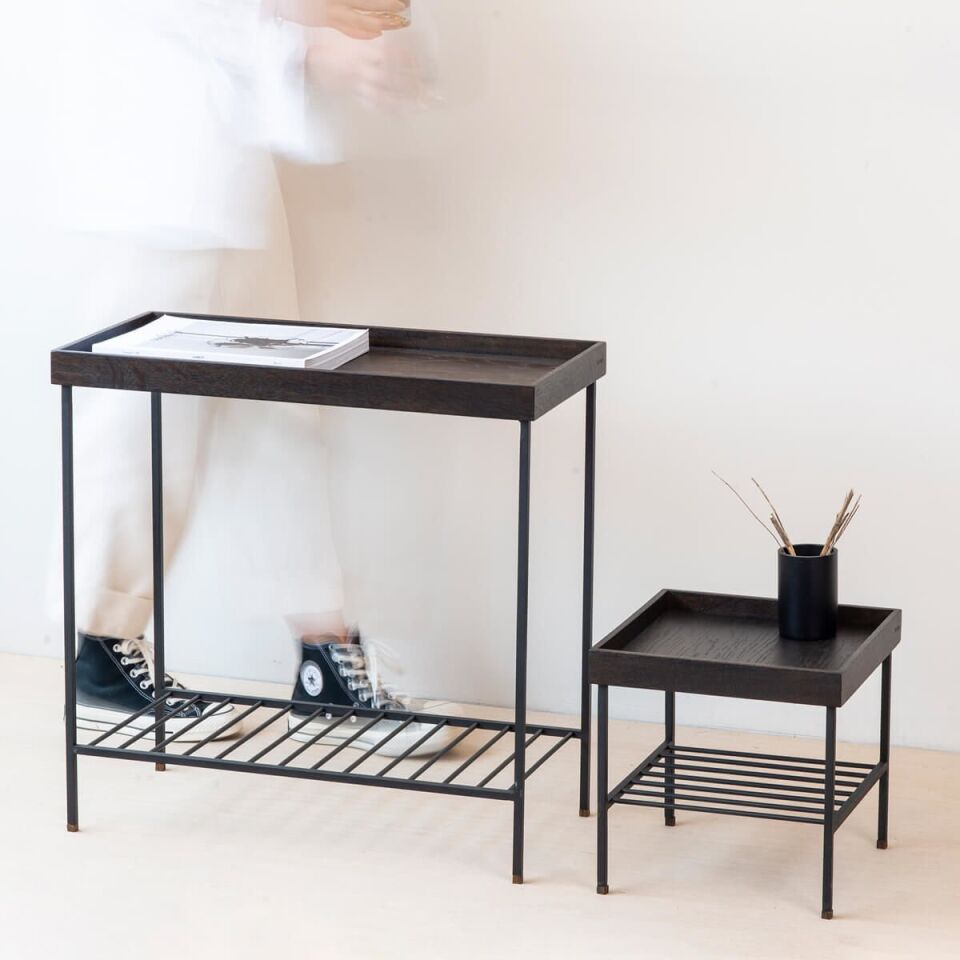 Masif Ahşap Kısa Yan Sehpa / Saksılık – EDGE Serisi Dark - SİYAH