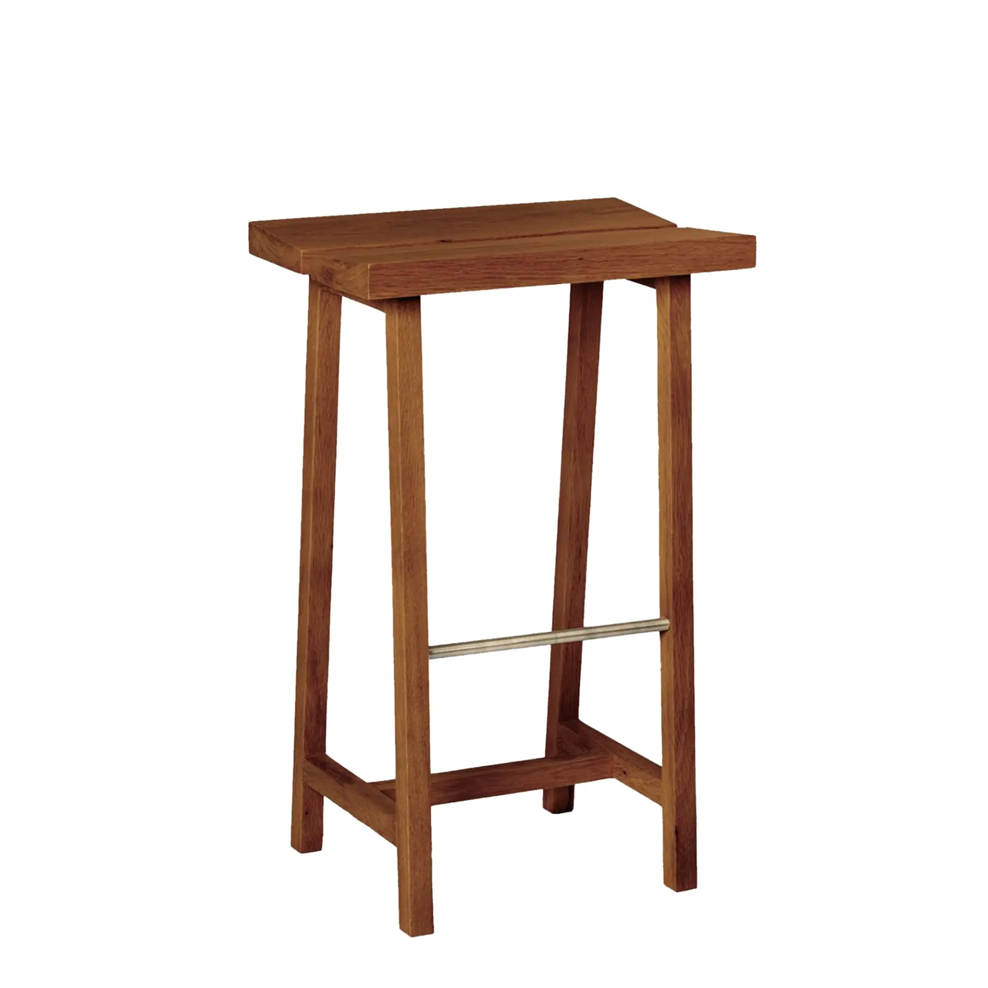 Solid Oak High Bar Stool – PI Series, Brass Detail Forest