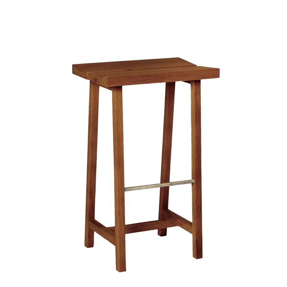Solid Oak High Bar Stool – PI Series, Brass Detail Forest