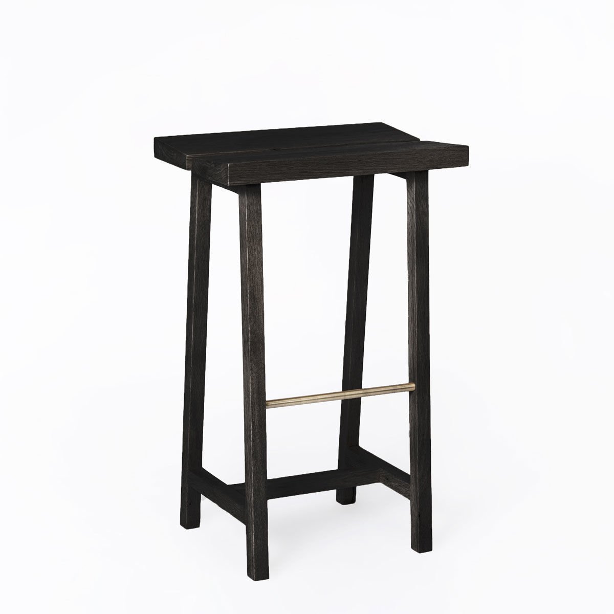 Solid Oak High Bar Stool – PI Series, Dark with Brass Details
