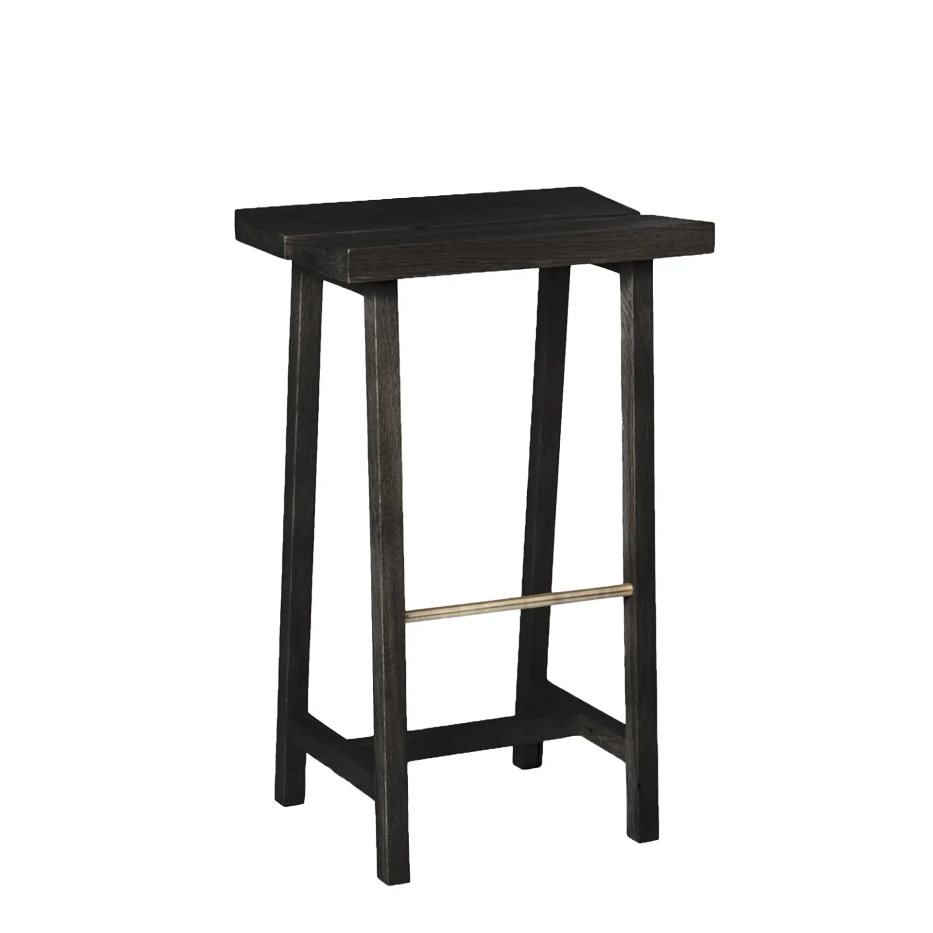 Solid Oak High Bar Stool – PI Series, Dark with Brass Details