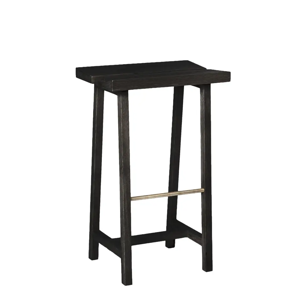 Solid Oak High Bar Stool – PI Series, Dark with Brass Details