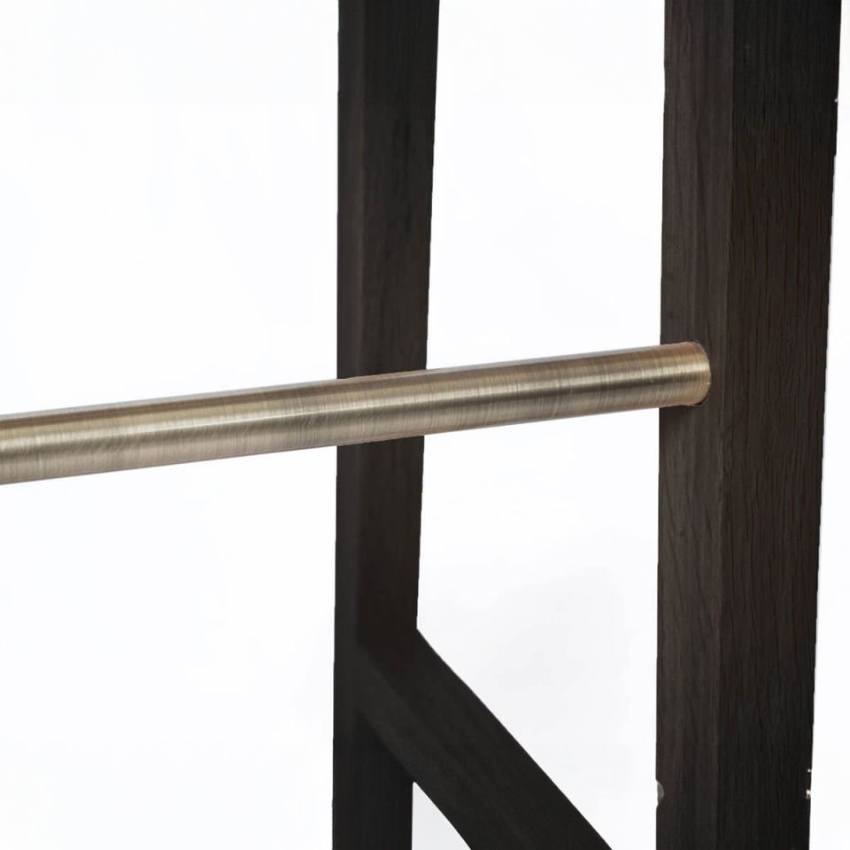Solid Oak High Bar Stool – PI Series, Dark with Brass Details